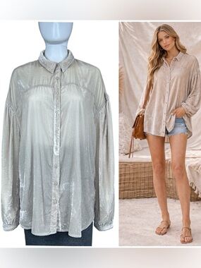 We the Free La Luna Crushed Velvet Blouse Top Size M Oversized Draped Boho